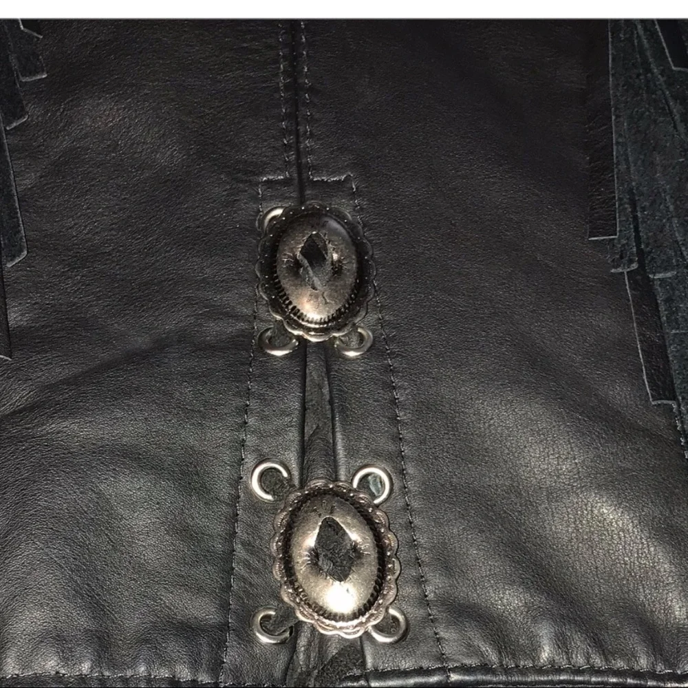 Vintage Leather Western Style Fringed Vest Unisex USA Made Corset Cabochan Lge